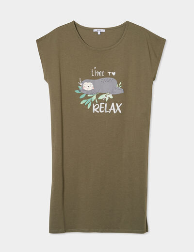 Chemise de nuit manches courtes coton vert kaki femme