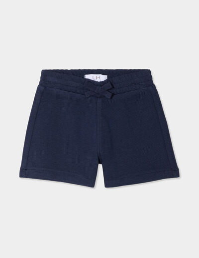 Short avec noeud taille élastiquée coton bleu marine bébé garçon