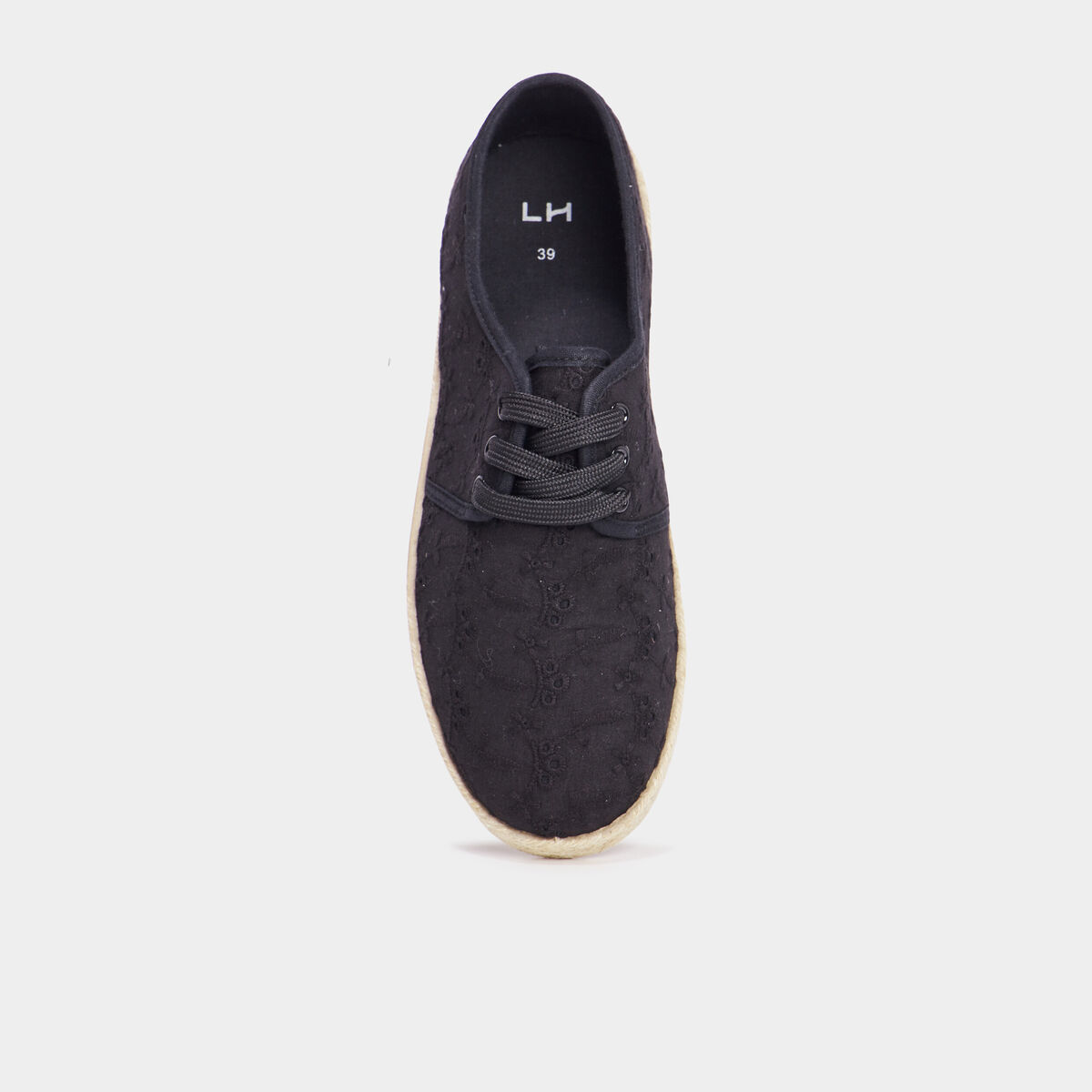 Derbies en toile &agrave; lacets noir femme