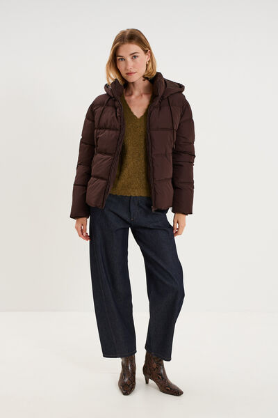 Doudoune &agrave; capuche zipp&eacute;e femme marron fonc&eacute; femme