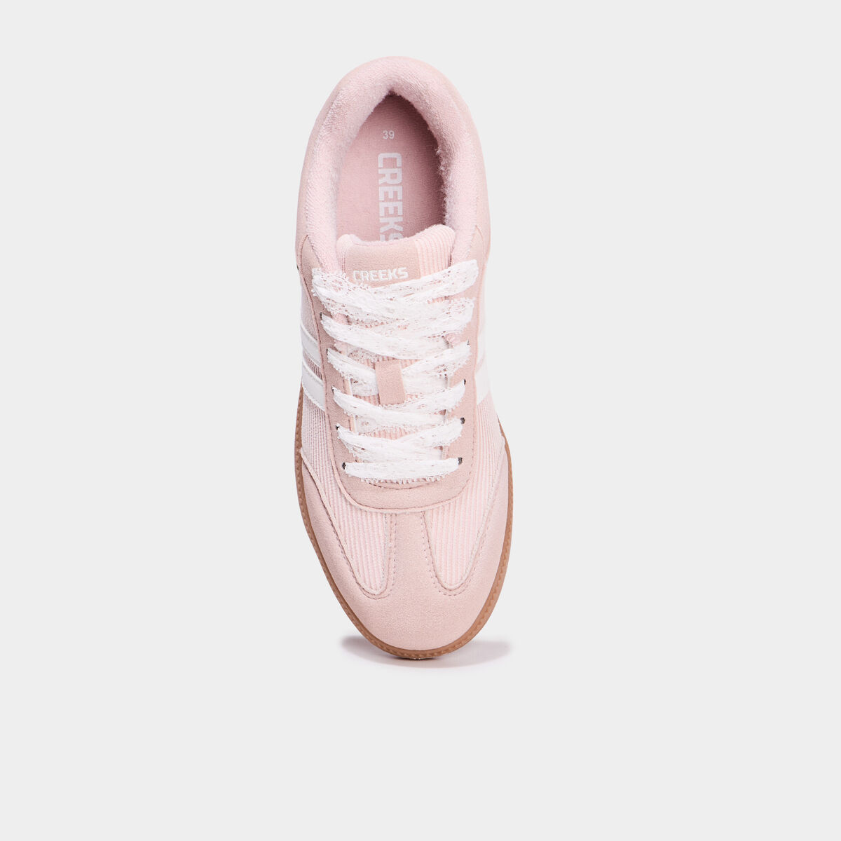 Tennis basses plates &agrave; lacets rose femme
