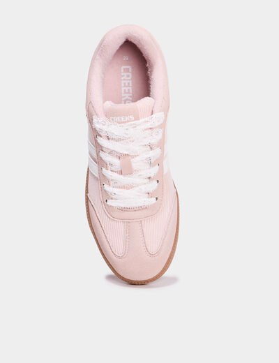 Tennis basses plates &agrave; lacets rose femme