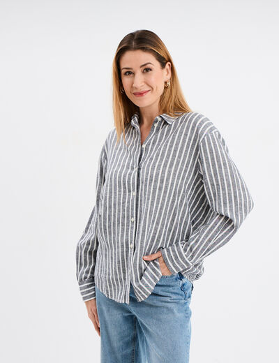 Chemise oversize lin mélangé bleu marine femme