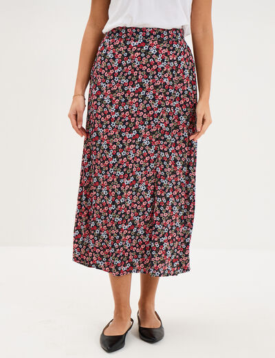 Jupe longue fendue fluide noir femme