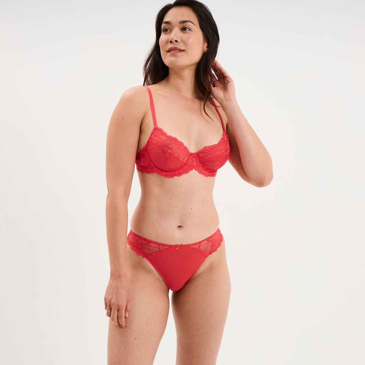 Culotte avec dentelle rouge corail femme