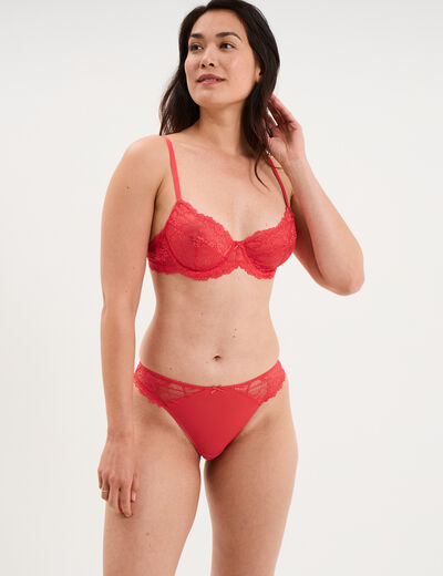 Culotte avec dentelle rouge corail femme