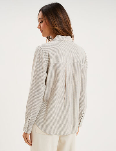 Chemise lin m&eacute;lang&eacute; manches longues blanc femme