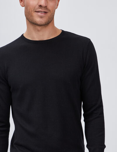 Pull droit col rond coton m&eacute;lang&eacute; noir homme