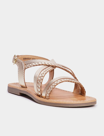Sandales brides tressées en cuir Creeks jaune or fille