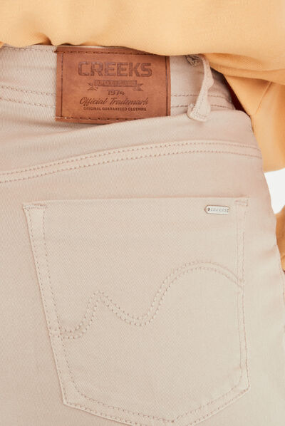 Pantalon large taille haute beige femme