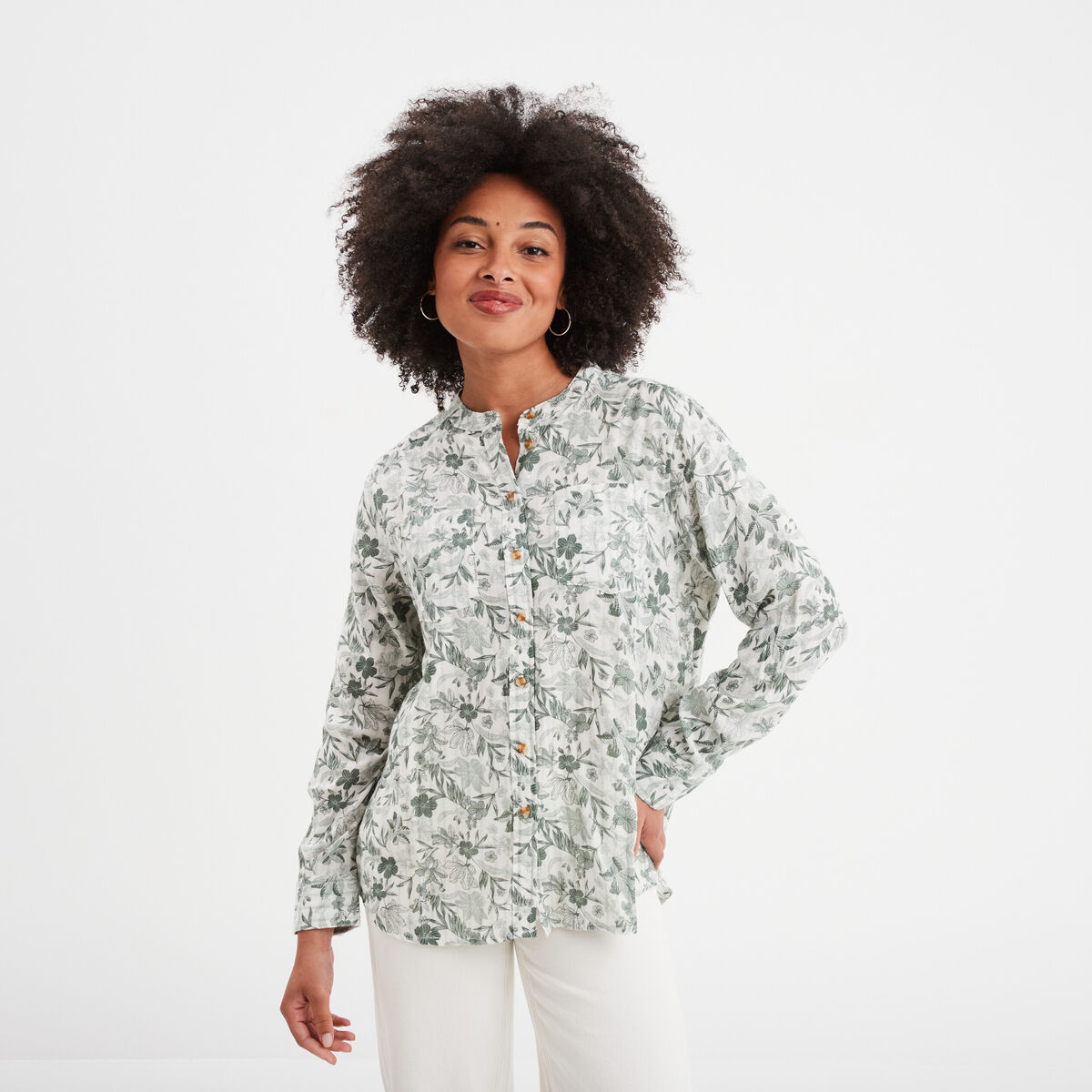 Chemise manches longues col mao ecru femme