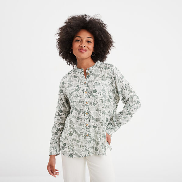 Chemise manches longues col mao ecru femme