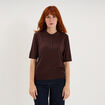 Pull col polo manches courtes marron fonc&eacute; femme