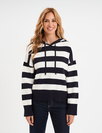 Pull à capuche manches longues bleu marine femme
