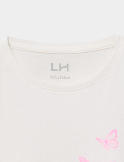 T-shirt manches courtes coton ivoire fille