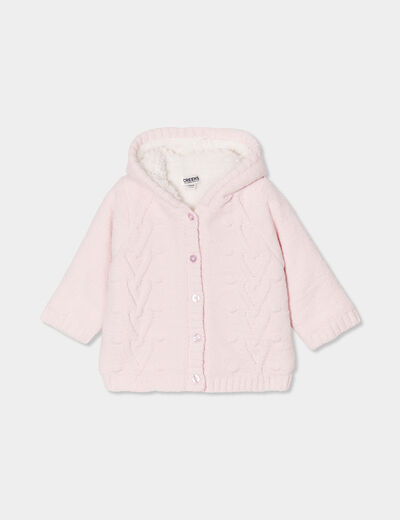 Gilet fourré torsades à capuche Creeks rose clair bébé fille