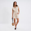 Combishort col chemise ceintur&eacute;e beige femme