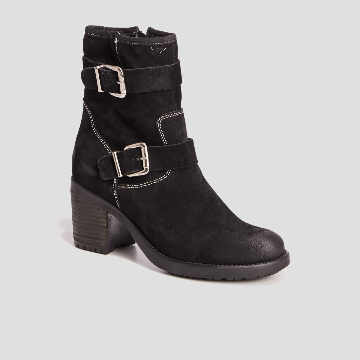 Bottes en cuir à talons noir femme