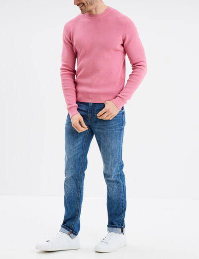 Pull avec col rond à relief rose homme