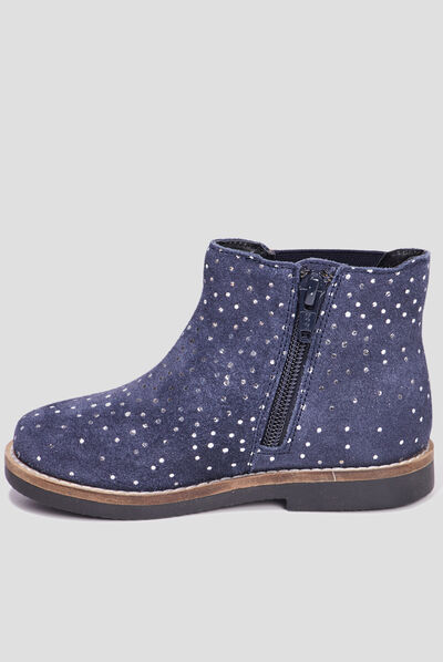 Bottines zippées en cuir bleu fille
