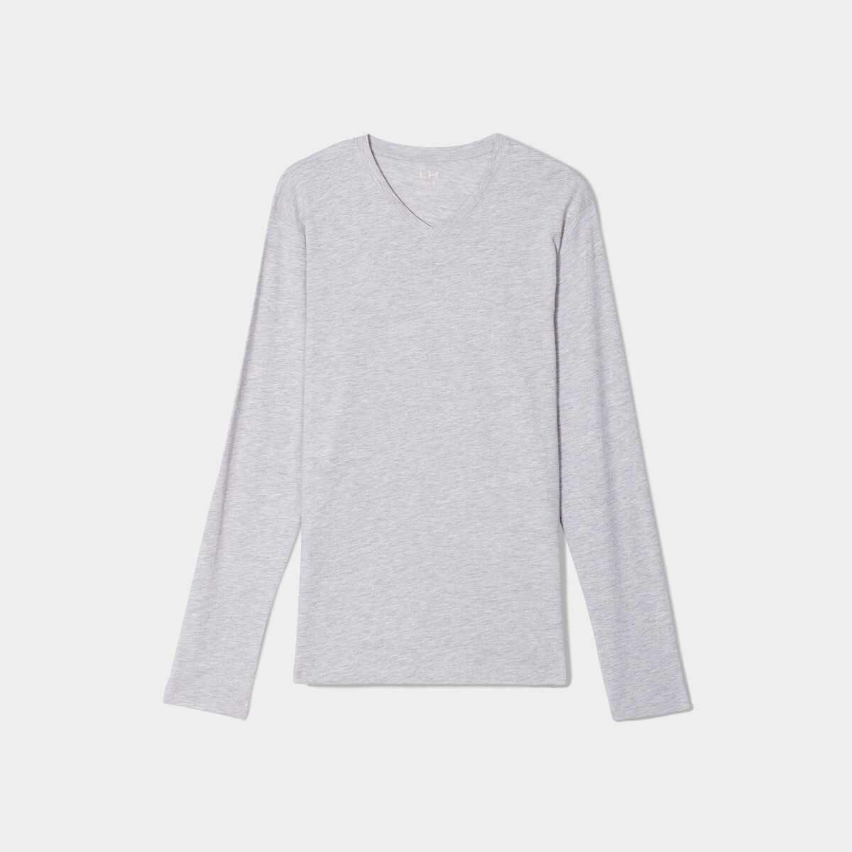 T-shirt col en V manches longues coton gris homme