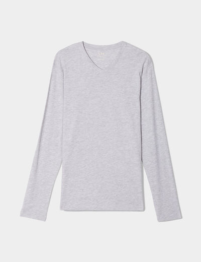 T-shirt col en V manches longues coton gris homme