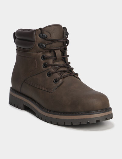 Bottines &agrave; bout rond lacets marron homme