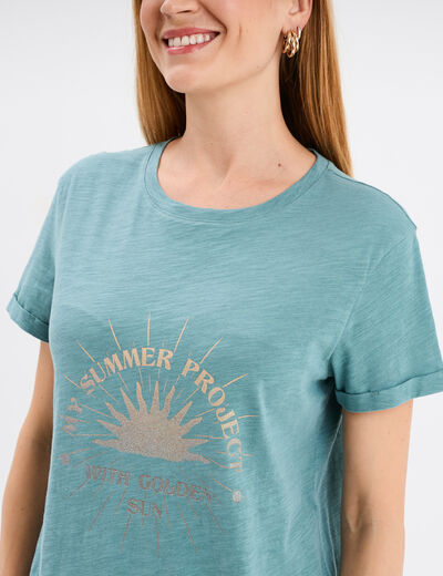 T-shirt manches courtes coton vert canard femme