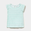 T-shirt relief&eacute; manches volants coton vert pastel b&eacute;b&eacute; fille