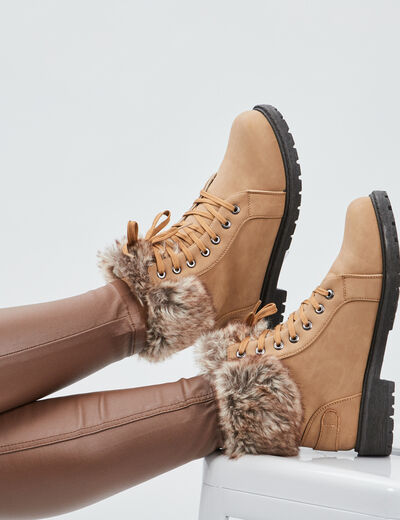 Bottines avec fausse fourrure sable femme