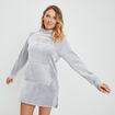 Poncho plaid droit à capuche gris clair femme