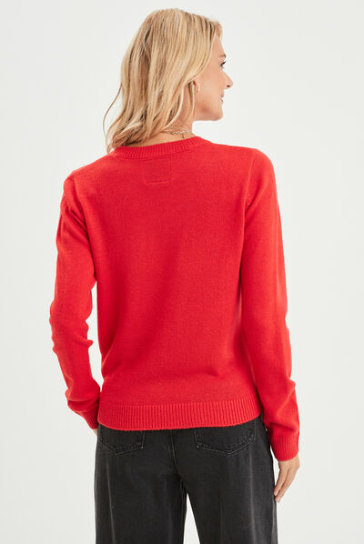 Pull de Noël guirlande et sequins rouge femme