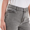 Jeans mom cropped taille haute denim gris clair femme