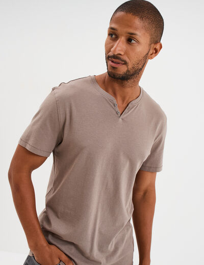 T-shirt manches courtes col tunisien gris homme