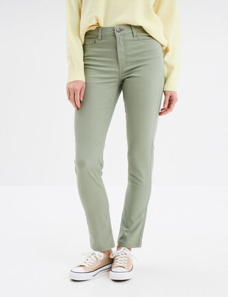 Pantalon slim en coton elasthanne vert kaki femme