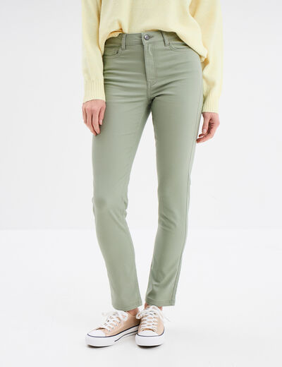 Pantalon slim en coton elasthanne vert kaki femme