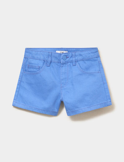 Short droit en coton taille ajustable bleu electrique fille