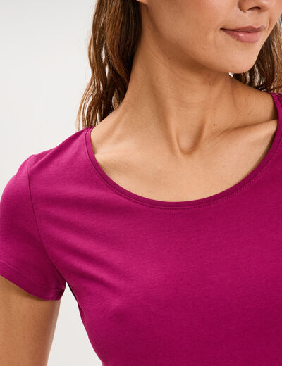 T-shirt coton col rond manches courtes prune femme