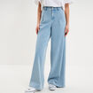 Jeans wide leg &agrave; pinces denim triple stone femme