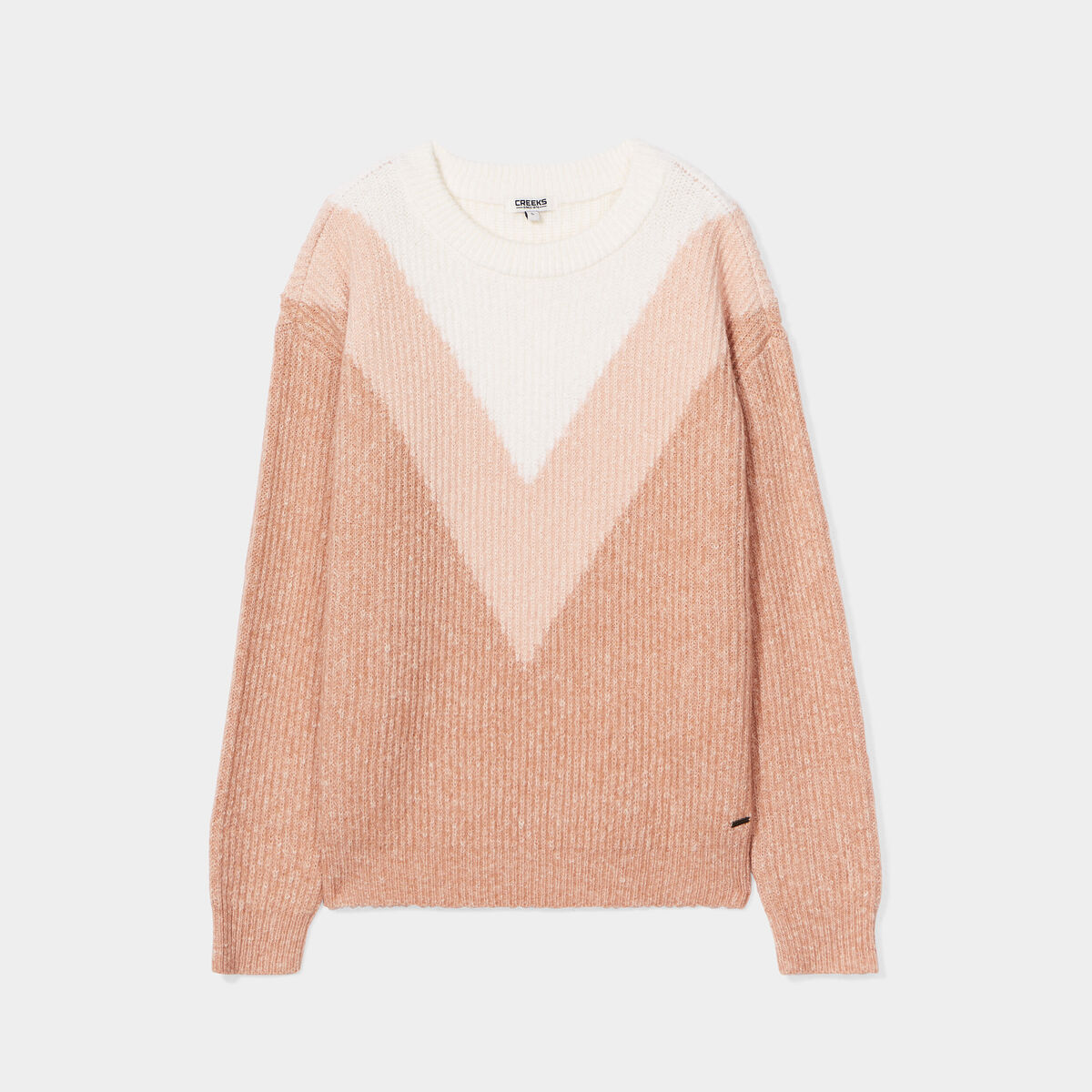 Pull manches longues col rond rose clair femme