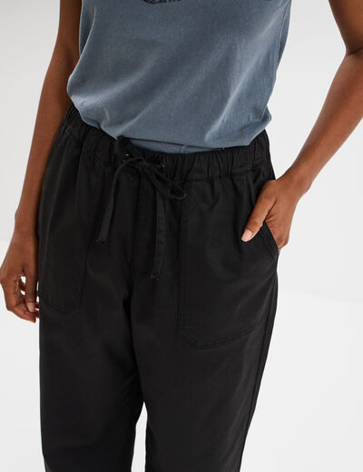 Pantalon droit battle taille élastiquée noir femme