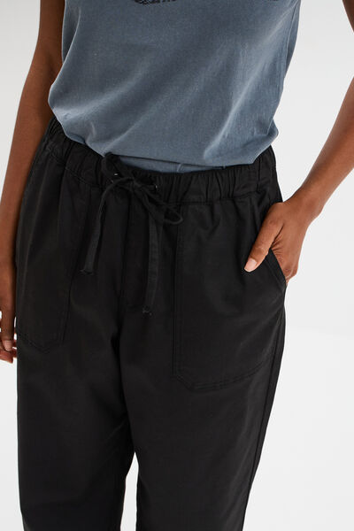 Pantalon droit battle taille &eacute;lastiqu&eacute;e noir femme