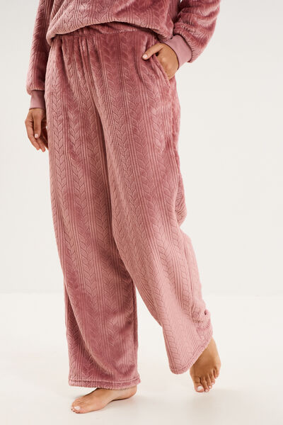 Pantalon effet polaire d&eacute;tails torsades rose framboise femme