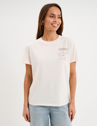 T-shirt manches courtes coton Pok&eacute;mon ivoire femme