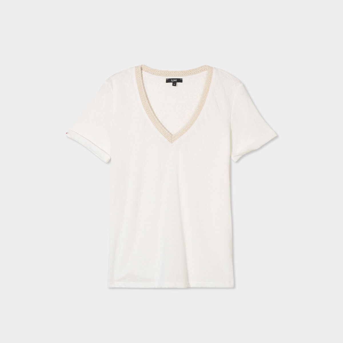 T-shirt col en V manches courtes blanc femme