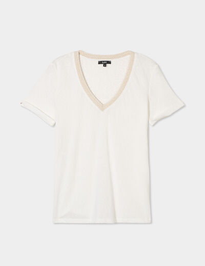 T-shirt col en V manches courtes blanc femme