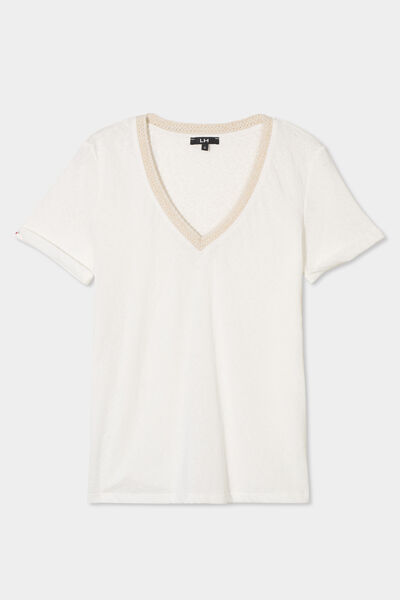 T-shirt col en V manches courtes blanc femme