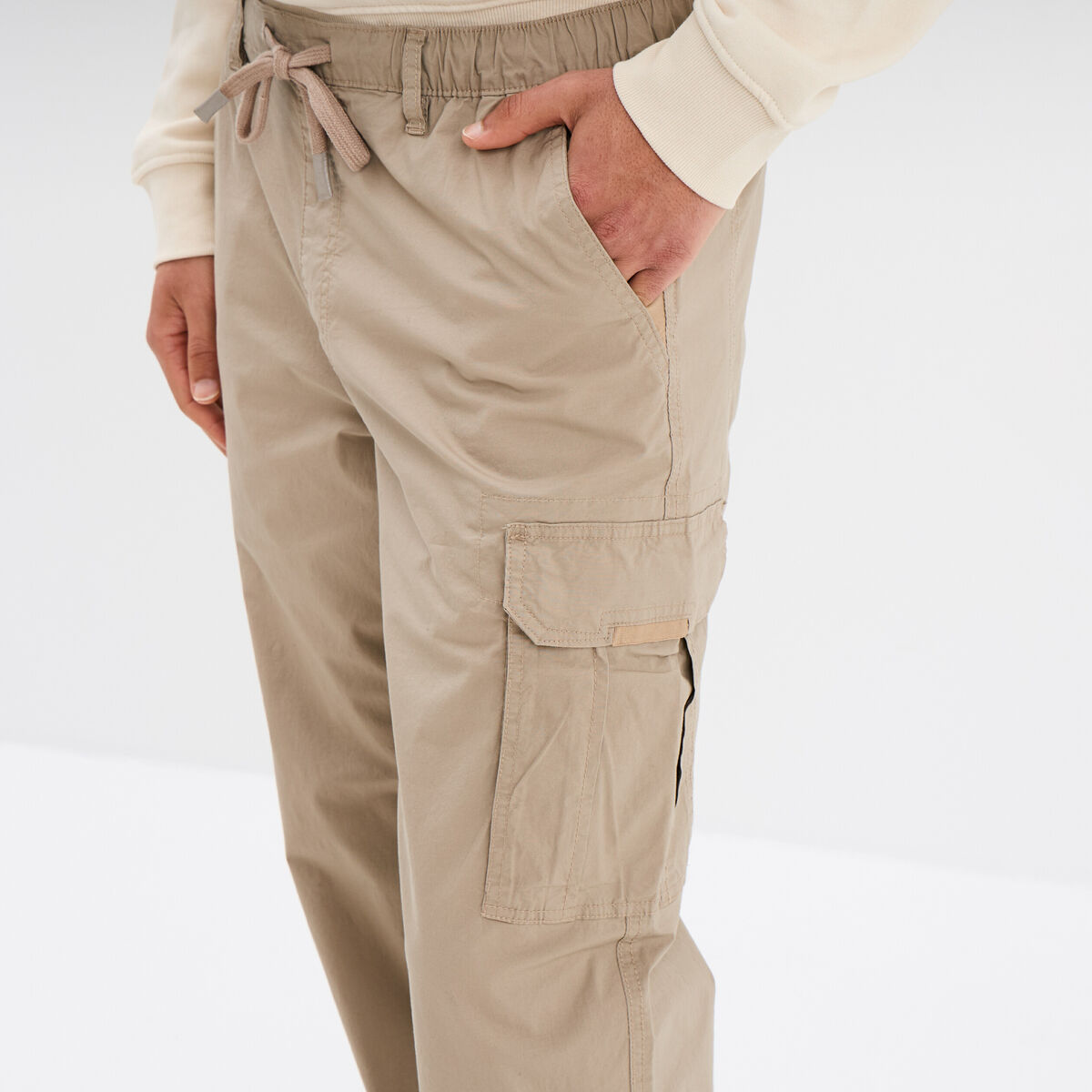 Pantalon cargo slim coton taupe homme