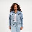 Veste courte en jean boutonn&eacute;e denim double stone femme grande taille