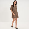 Robe courte col en V manches courtes beige clair femme